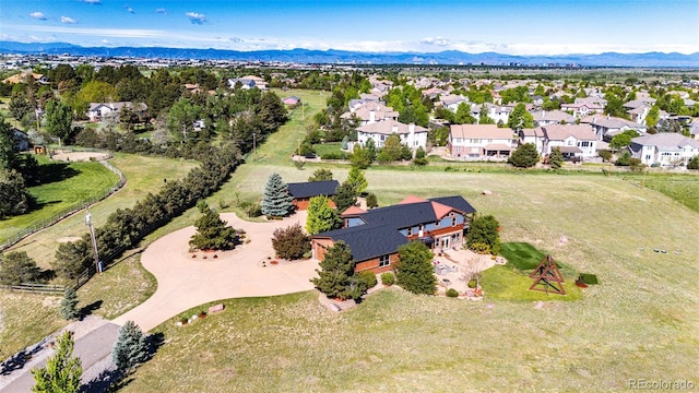 aerial perspective of suburban area with a mountain backdrop