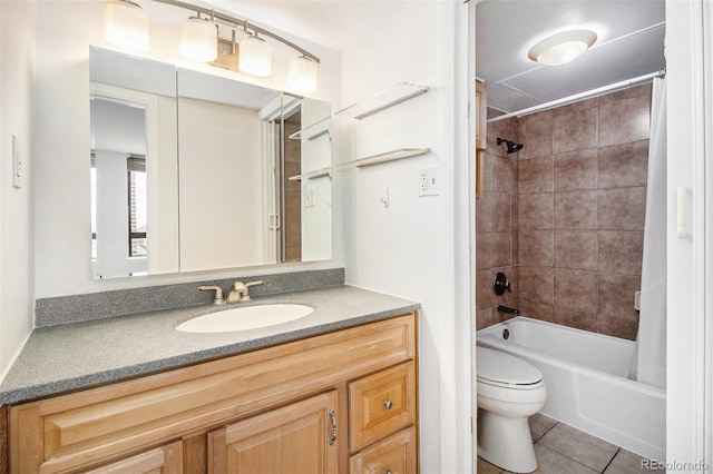 1020 15th St Unit 15G, Denver, CO 80202 - bathroom featuring vanity, tile patterned floors, and shower / bathtub combination with curtain