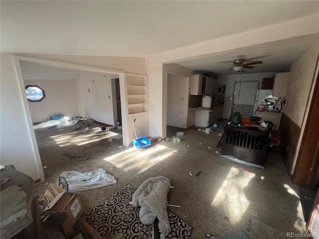 living room with ceiling fan