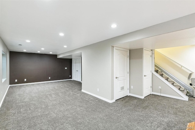 7400 W Grant Ranch Blvd Unit 52, Littleton, CO 80123 - finished below grade area featuring carpet flooring, recessed lighting, and stairway
