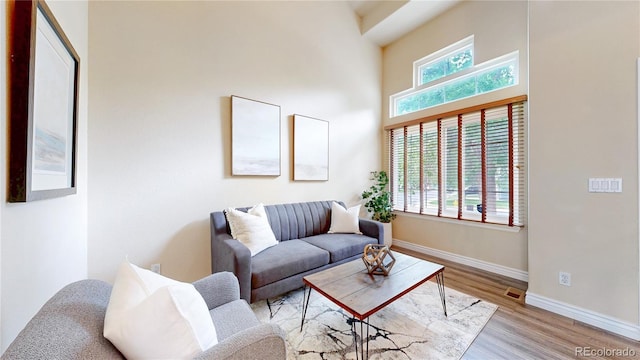 11301 Vernon Way, Parker, CO 80134 - living area with light wood finished floors, baseboards, and a high ceiling