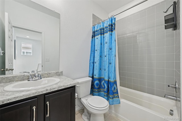 bathroom with vanity, toilet, and shower / tub combo
