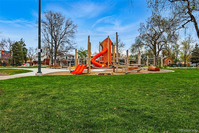 community playground with a lawn