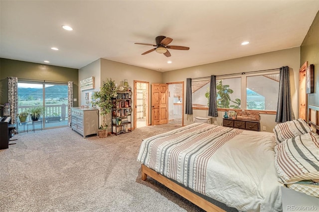 10757 Vista Farms Ct, Salida, CO 81201 - carpeted bedroom featuring access to exterior, recessed lighting, and ceiling fan