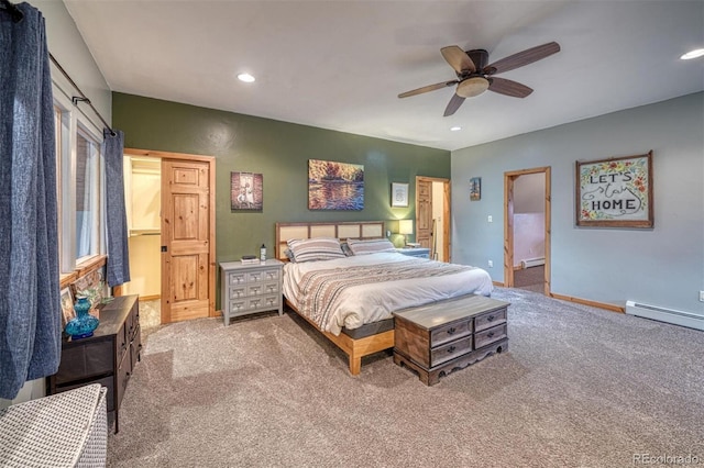 10757 Vista Farms Ct, Salida, CO 81201 - carpeted bedroom with a baseboard heating unit, recessed lighting, and ceiling fan