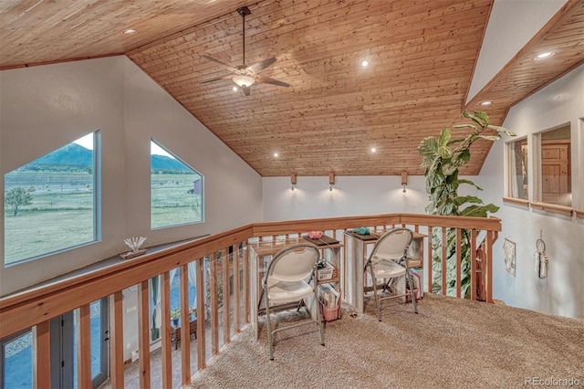 10757 Vista Farms Ct, Salida, CO 81201 - unfurnished office with wooden ceiling, carpet, ceiling fan, recessed lighting, and lofted ceiling