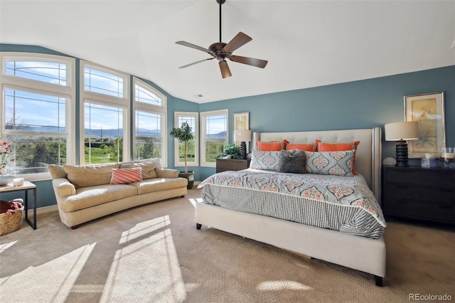 17490 W 67th Ave, Arvada, CO 80007 - carpeted bedroom with vaulted ceiling and ceiling fan