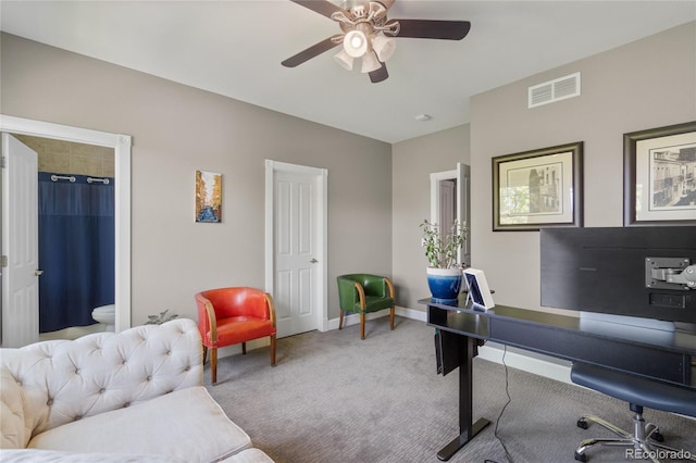 7963 S Valleyhead Way, Aurora, CO 80016 - home office featuring carpet floors, ceiling fan, and baseboards