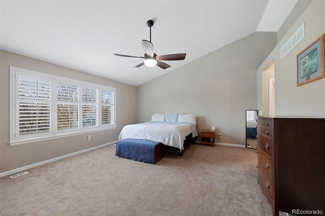 20460 Oakbrook Ln, Parker, CO 80138 - bedroom with lofted ceiling, light colored carpet, baseboards, and ceiling fan