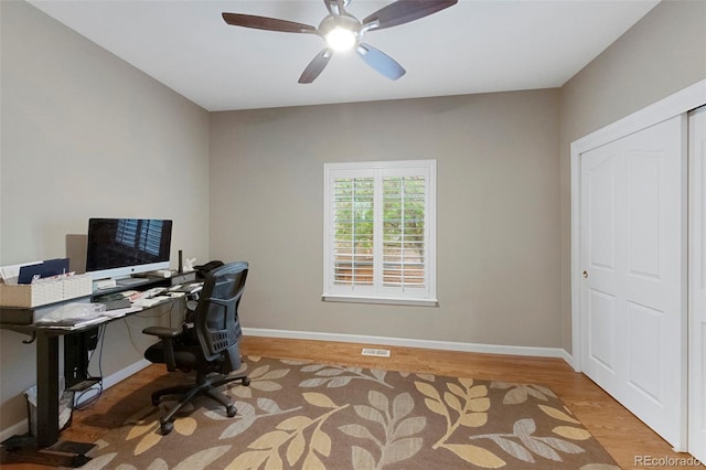 20460 Oakbrook Ln, Parker, CO 80138 - office space with light wood-style floors, baseboards, and a ceiling fan