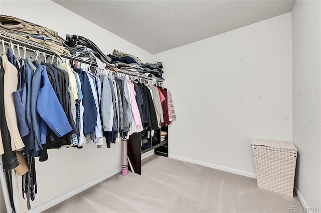 walk in closet featuring carpet flooring