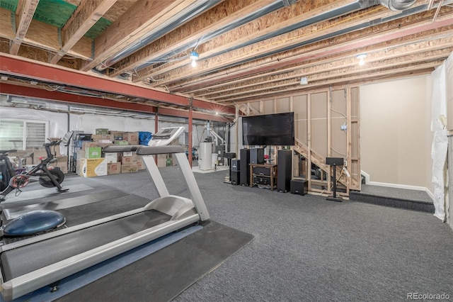 14258 Greenfield Loop, Parker, CO 80134 - exercise room with water heater and carpet floors