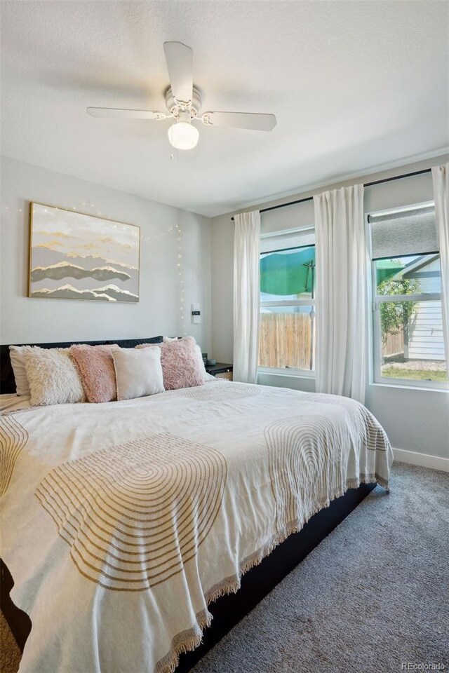 4080 Adams St, Denver, CO 80216 - bedroom featuring multiple windows, carpet floors, ceiling fan, and baseboards