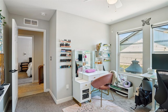 4080 Adams St, Denver, CO 80216 - carpeted home office with baseboards and a ceiling fan