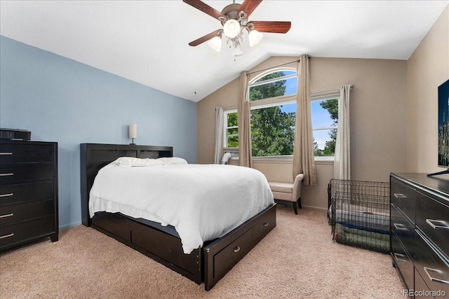 5370 S Gray St, Littleton, CO 80123 - bedroom with light colored carpet, vaulted ceiling, and ceiling fan