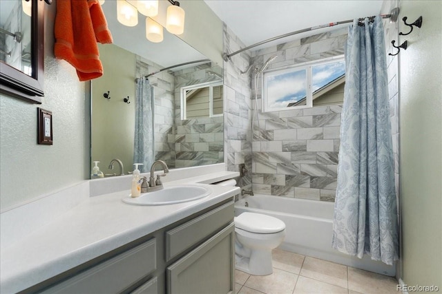 5370 S Gray St, Littleton, CO 80123 - full bathroom featuring shower / bathtub combination with curtain, tile patterned floors, and vanity