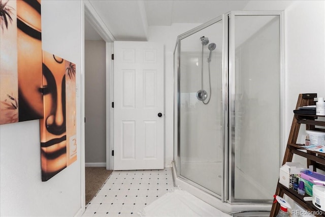 5370 S Gray St, Littleton, CO 80123 - bathroom with a shower stall and tile patterned floors
