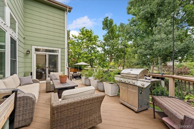 5370 S Gray St, Littleton, CO 80123 - wooden deck with an outdoor hangout area and grilling area