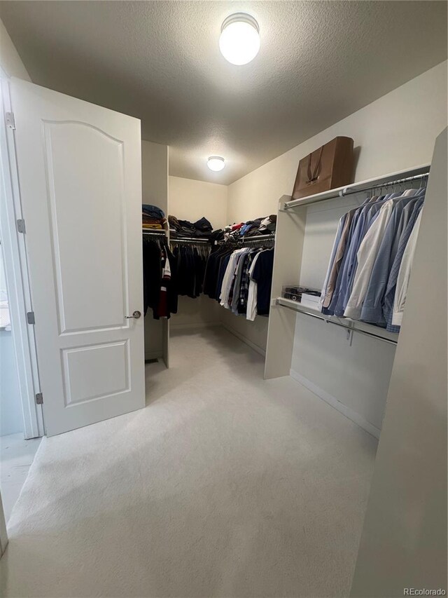 spacious closet featuring light carpet