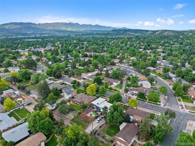 2633 Summit Dr, Colorado Springs, CO 80909 - aerial overview of property's location with mountains and nearby suburban area