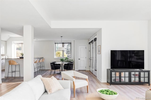 living room featuring light wood-type flooring