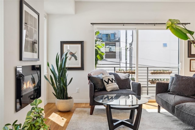 living room with wood finished floors and baseboards