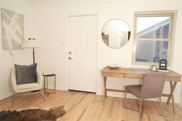 sitting room with light hardwood / wood-style flooring