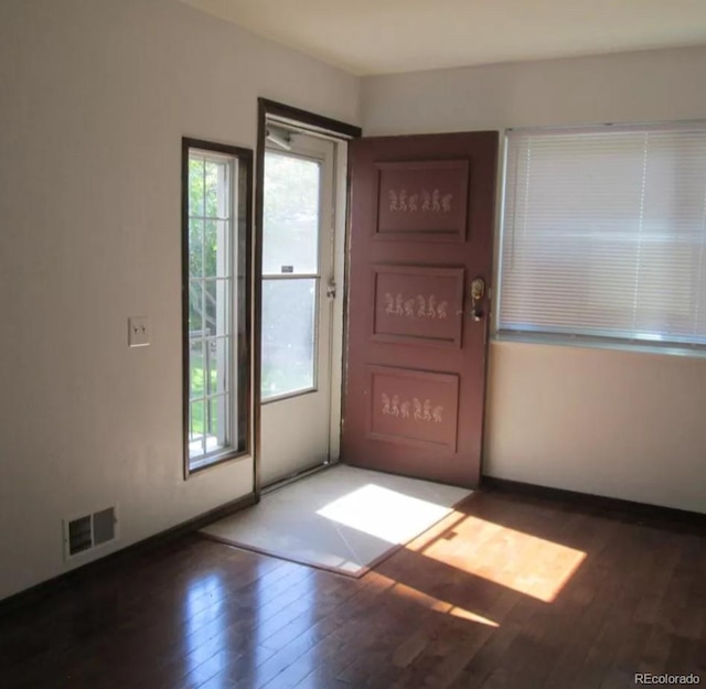 foyer entrance with dark hardwood / wood-style floors