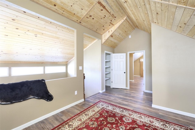 bonus room with vaulted ceiling, wooden ceiling, and wood finished floors