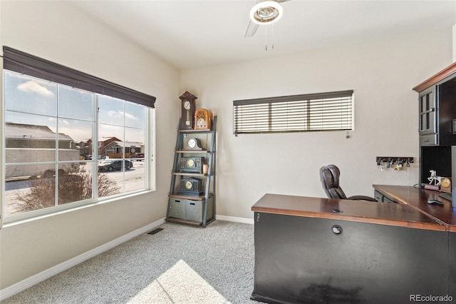 office area featuring light colored carpet