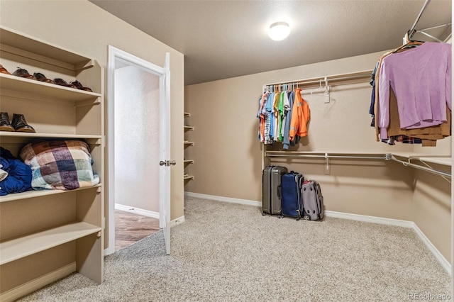 spacious closet featuring light carpet