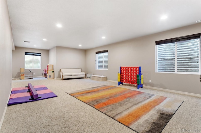 exercise area with carpet floors