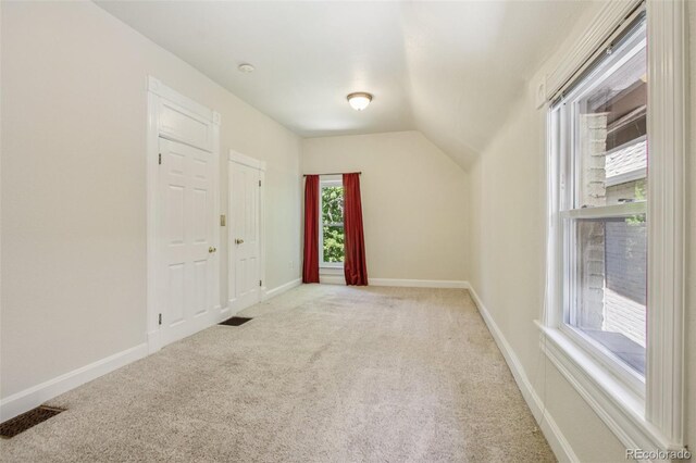 351 Bannock St, Denver, CO 80223 - additional living space with carpet flooring and vaulted ceiling