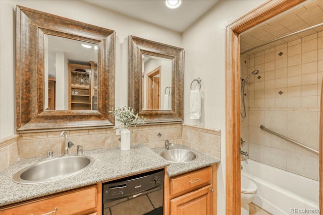 189 Ten Mile Cir Unit 551, Frisco, CO 80443 - bathroom with vanity, tasteful backsplash, toilet, and shower / tub combination