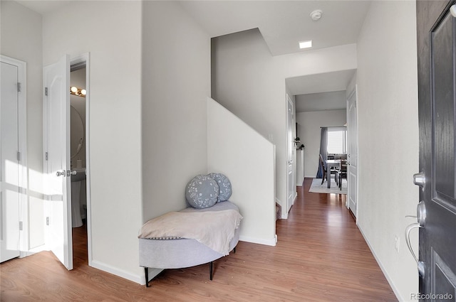 hall with hardwood / wood-style floors