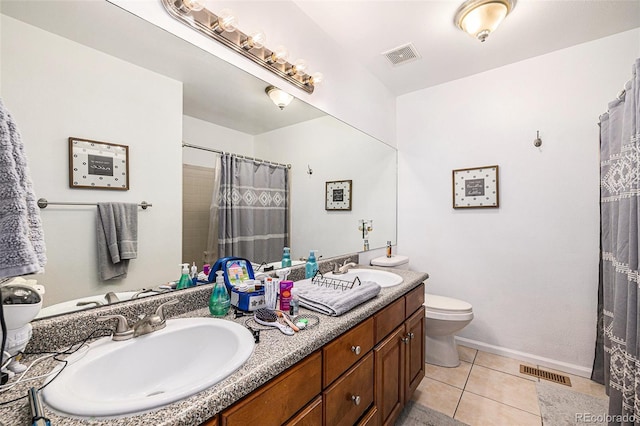 17464 Crestview Ct, Monument, CO 80132 - full bathroom with double vanity, tile patterned floors, and a shower with shower curtain