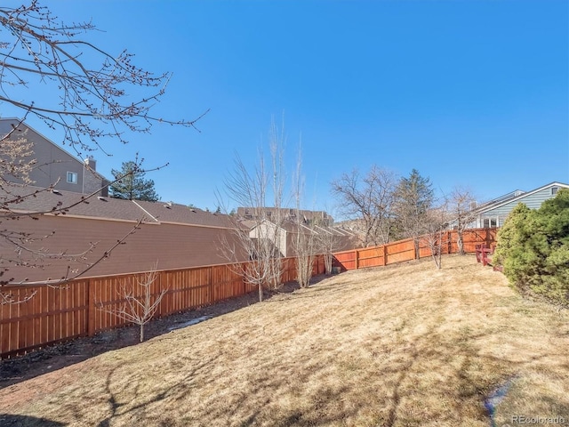 view of yard with a fenced backyard