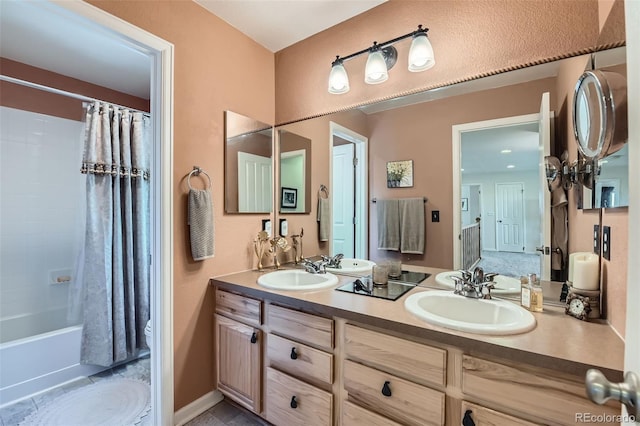 13962 Dexter Way, Thornton, CO 80602 - bathroom with double vanity and shower / bath combination with curtain