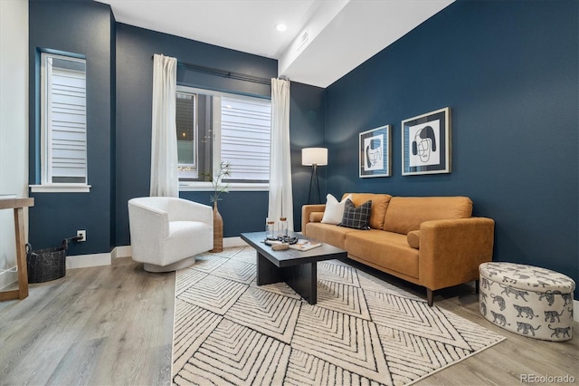 living room featuring light wood-type flooring