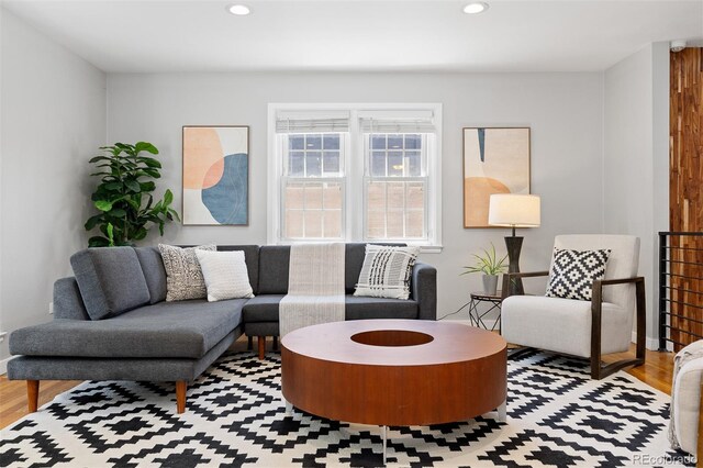 4451 Eliot St, Denver, CO 80211 - living area with wood finished floors and recessed lighting