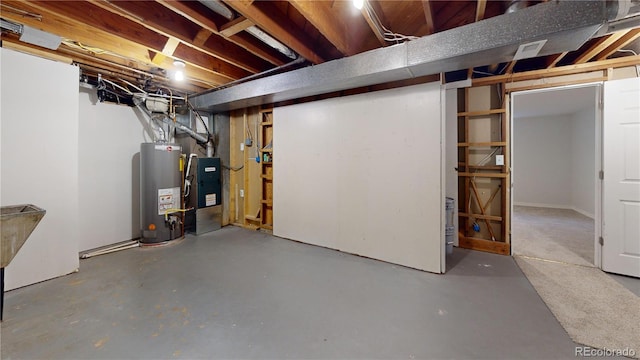 basement featuring gas water heater