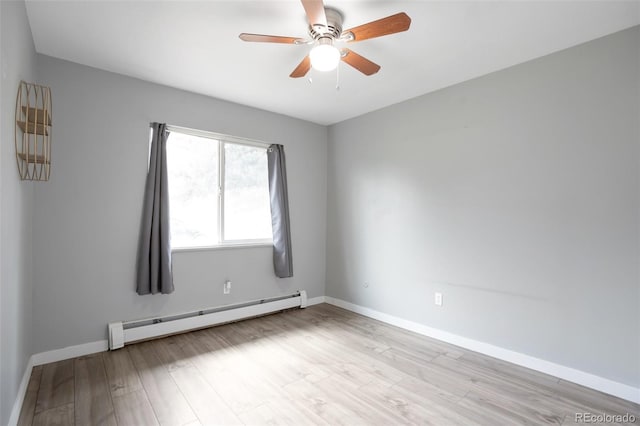 8330 Zuni St Unit 116, Denver, CO 80221 - spare room with a baseboard heating unit, ceiling fan, and light wood-type flooring