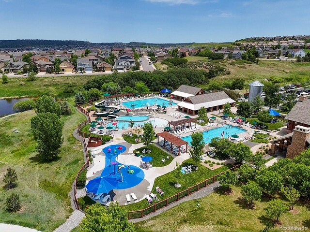 3654 Penang Dr, Castle Rock, CO 80109 - aerial perspective of suburban area featuring a pool area