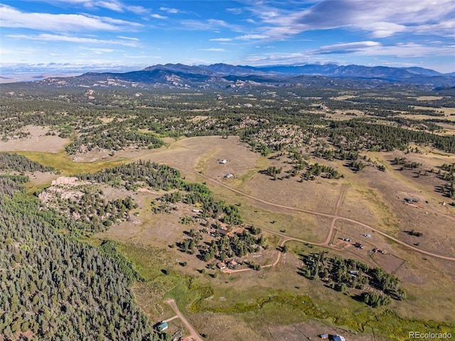 drone / aerial view featuring a mountain view