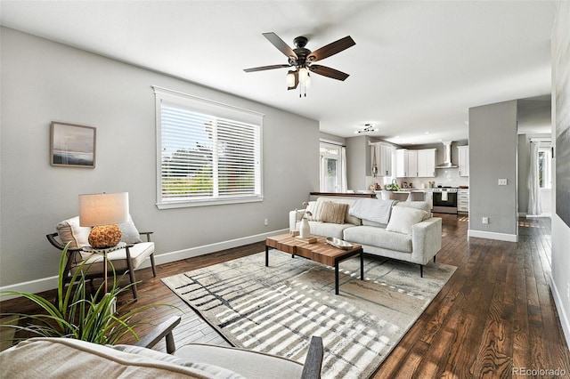 6039 Quay Ct, Arvada, CO 80003 - living room with dark wood-style flooring and ceiling fan