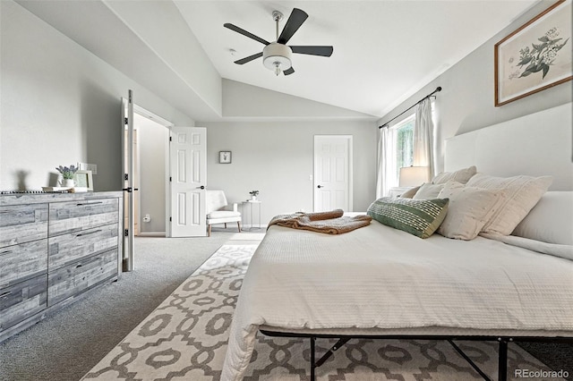 6039 Quay Ct, Arvada, CO 80003 - bedroom featuring vaulted ceiling, carpet floors, and ceiling fan