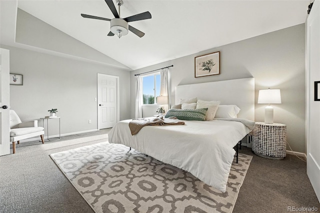6039 Quay Ct, Arvada, CO 80003 - carpeted bedroom with lofted ceiling and ceiling fan