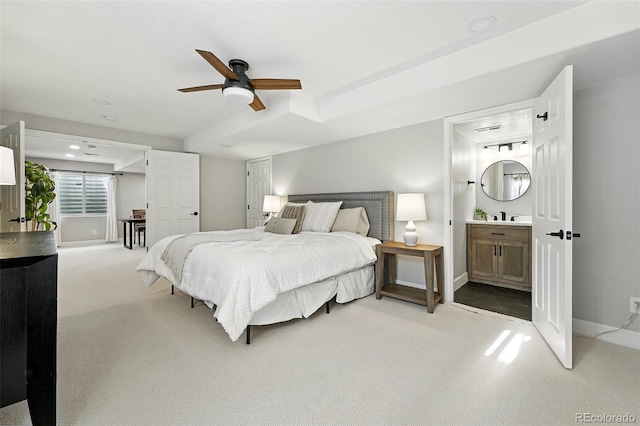 6039 Quay Ct, Arvada, CO 80003 - carpeted bedroom with ensuite bath and ceiling fan