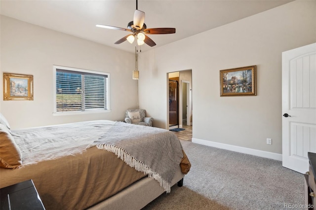 12441 Woodruff Dr, Colorado Springs, CO 80921 - bedroom with carpet flooring, baseboards, ceiling fan, and ensuite bathroom