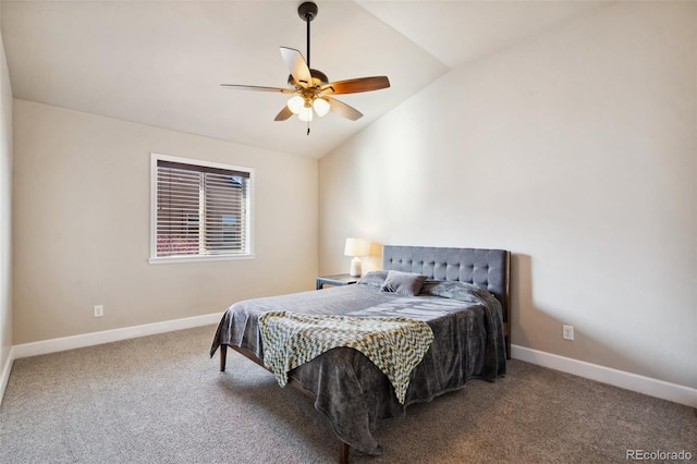 12441 Woodruff Dr, Colorado Springs, CO 80921 - bedroom with vaulted ceiling, carpet, baseboards, and a ceiling fan